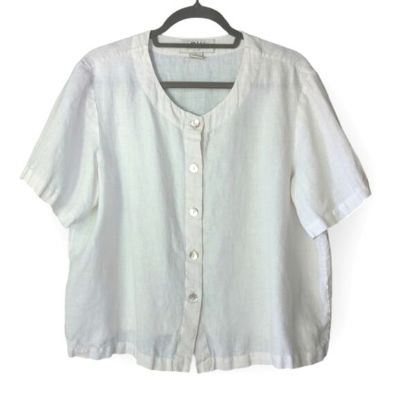 Orvis Women's White Linen Button Front Blouse Large - Picture 1 of 8